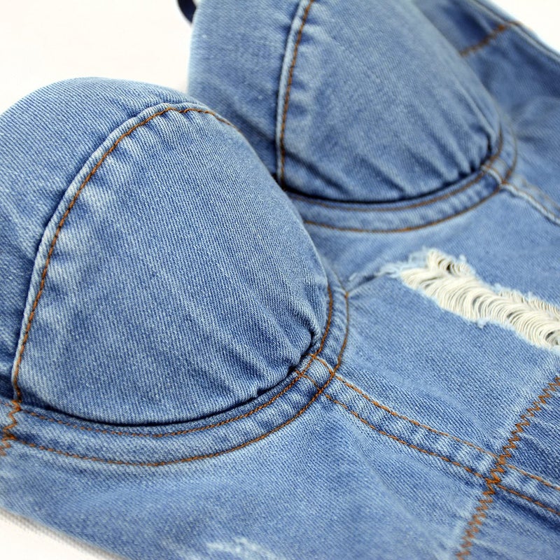 ELLACCI Women's Destructed Denim Bustier Crop Top Jeans Corset Top Medium - Image 4